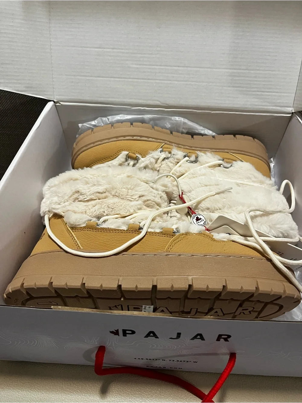 Pajar Canada Cyra Faux-Fur Lined Winter Boots in Tan and Cream Women’s